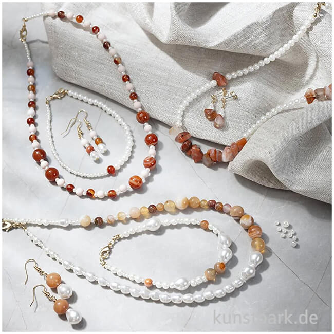 Artikelbild 3 des Artikels “Bastelset Schmuck, Achat Perlenschmuck, Beige, Orange, Perlmuttweiß “