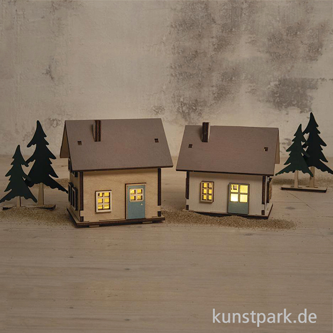 Artikelbild 3 des Artikels “Holzbausatz Lichterhäuser mit LED Lichterkette, 7-10 cm, 46-teilig “