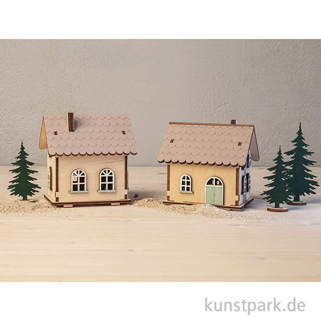 Artikelbild 3 des Artikels “Holzbausatz Lichterhäuser, Natur, 7-10 cm, 48-tlg + LED Lichterketten “