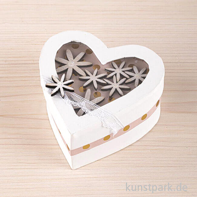 Artikelbild 3 des Artikels “Pappmache Herz mit Schütteldeckel, Weiß, Größe 9x9x4,5 cm “