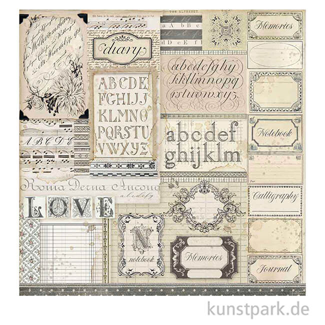 Artikelbild 3 des Artikels “Stamperia Scrappapier - Calligraphy Patchwork of Labels, 30,5x30,5 cm “